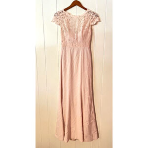 Jenny Packham Womens Dress Size 2 Blush Floral Lace Cap Sleeve Formal Bridesmaid